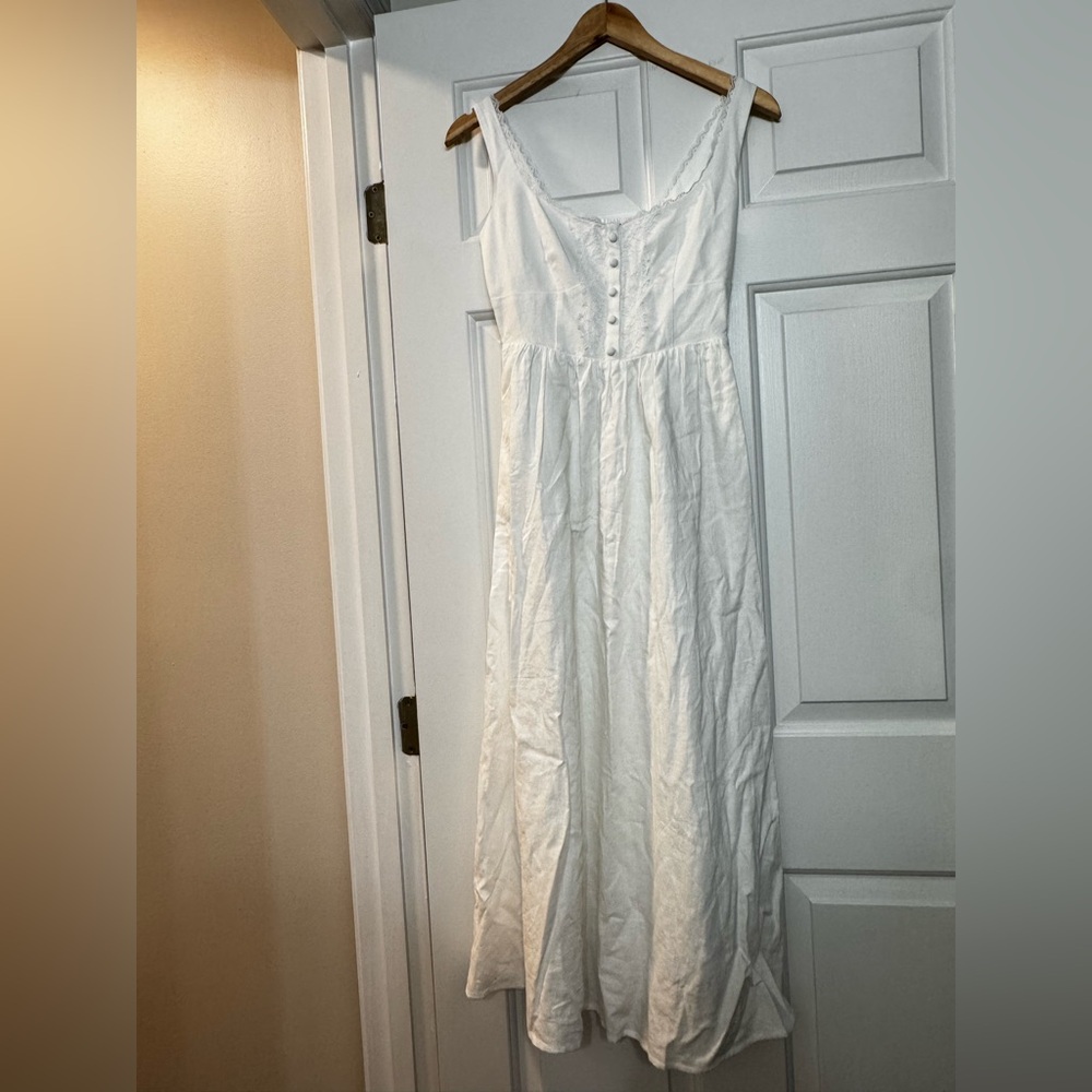 NWT! Gap White Linen-Blend Lace-Inset Maxi Dress - Picture 7 of 11